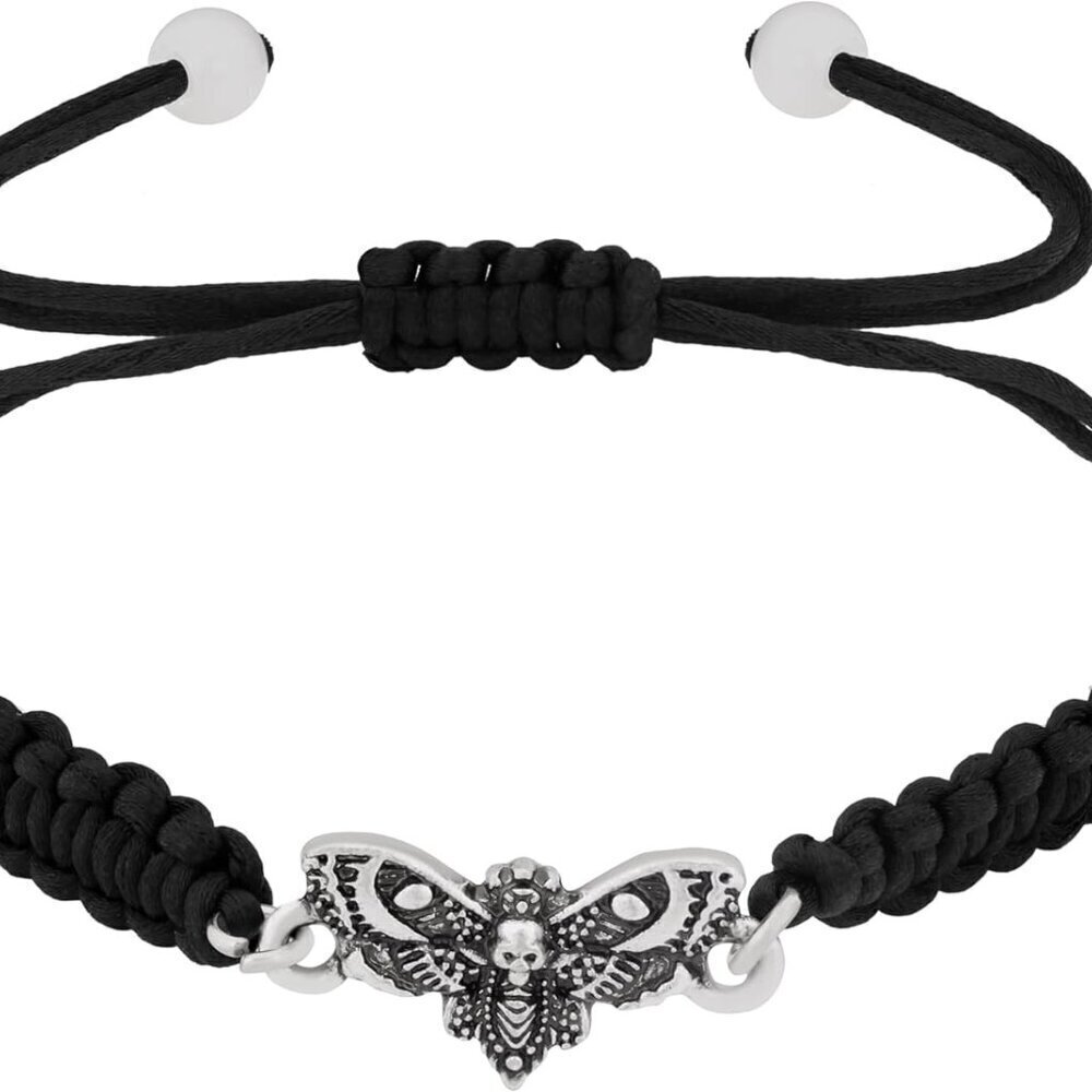 Goth Emo Grunge Skull Moth Black Braided Bracelet Women Gift Jewelry